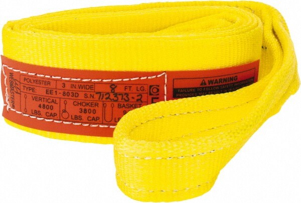 Lift-All EE1803DFX8 Eye & Eye Sling: 3" Wide, 8 Long, 9,600 lb Vertical, Polyester Image