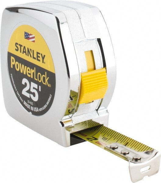 Stanley 33-425 Tape Measure: 25 Long, 1" Width, Yellow Blade 