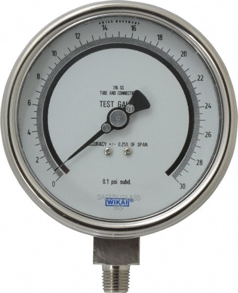 Wika 4220030 Pressure Gauge: 4" Dial, 1/4" Thread, Lower Mount Image