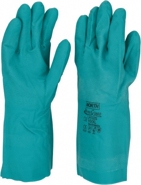 North LA132G/10-H5 Chemical Resistant Gloves: X-Large, 15 mil Thick, Nitrile, Unsupported Image