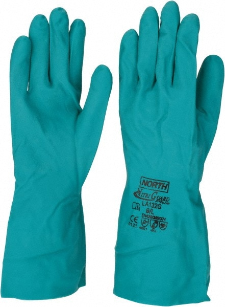 Chemical Resistant Gloves: Large, 15 mil Thick, Nitrile, Unsupported