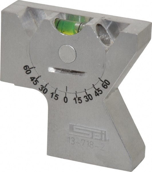 SPI 13-718-2 Machine Set-Up Gage Levels; Minimum Adjustable Angle: 0.00 ; Maximum Adjustable Angle: 360.00 ; Application: Turning, Boring & Facing Tools ; For Use With: CNC Slant Bed Machines ; Includes: Easy-To-Read Laser Etched Protractor Image