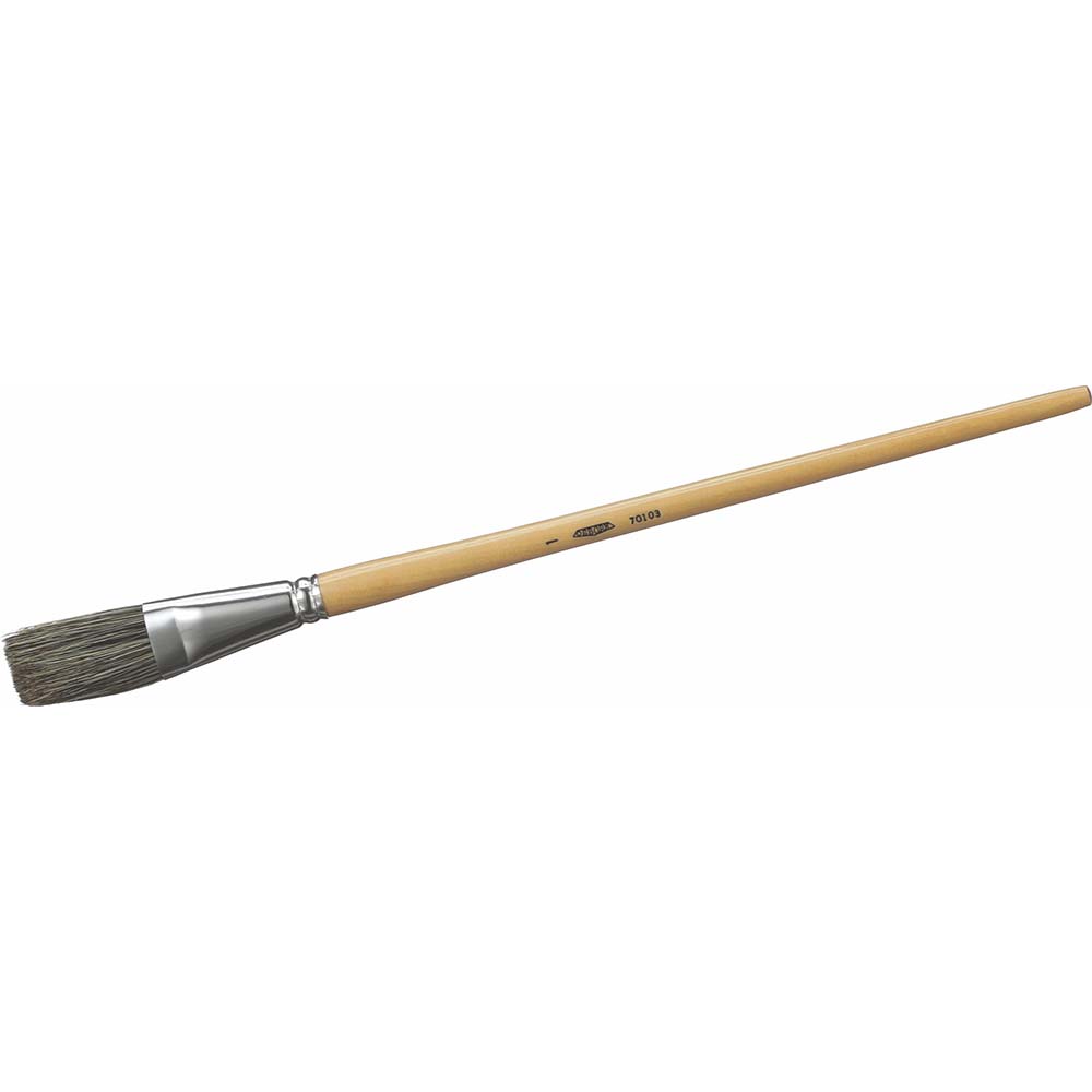 Artist Brush: 1" Industry Size, White China Bristle - 1-3/4" Bristle Length, 6" Wood Handle