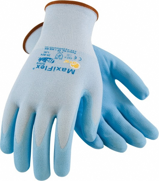 Size S (7) Nitrile Coated Nylon General Protection Work Gloves - For General Purpose, Knit Wrist Cuff, Full Fingered, Light Blue, Paired