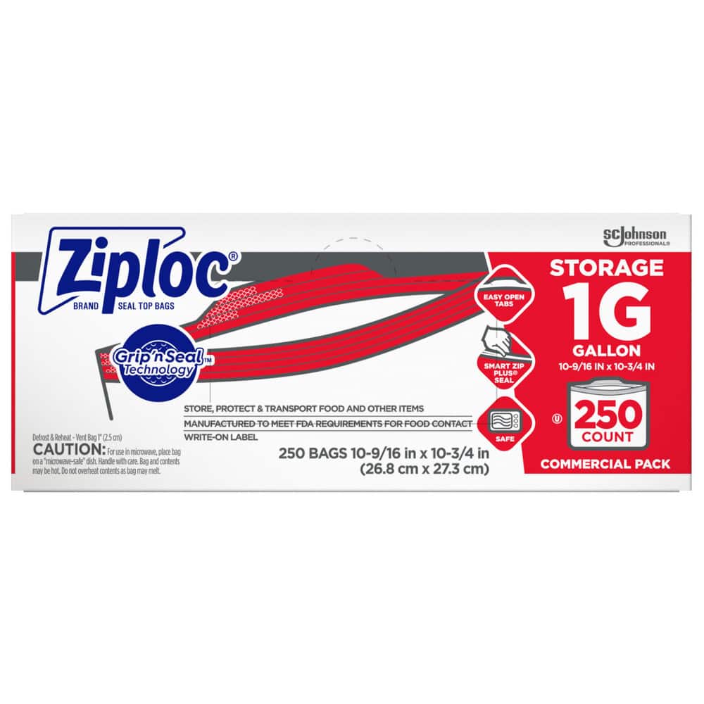 Ziploc 682257 Storage Bag: 1 gal, Clear, Plastic 