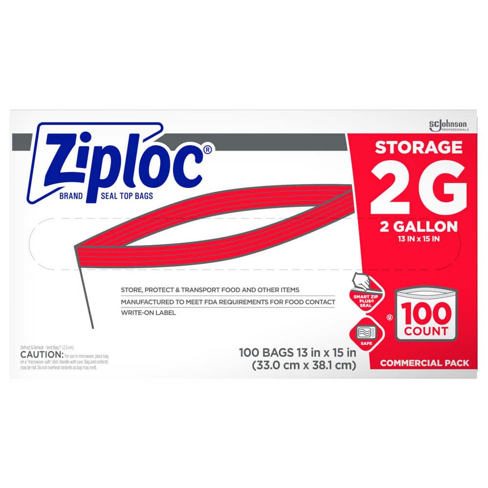 Ziploc 682253 Storage Bag: 2 gal, Clear, Plastic 