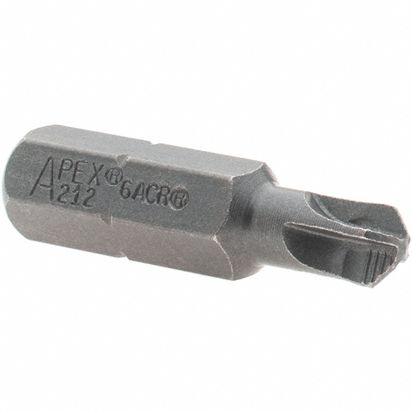 Screwdriver Insert Bit: 6 mm Point, 1/4" Drive, 1-1/4" OAL - 212-6-ACR 6TRQ-SET X1 APEX FASTENER TOOLS