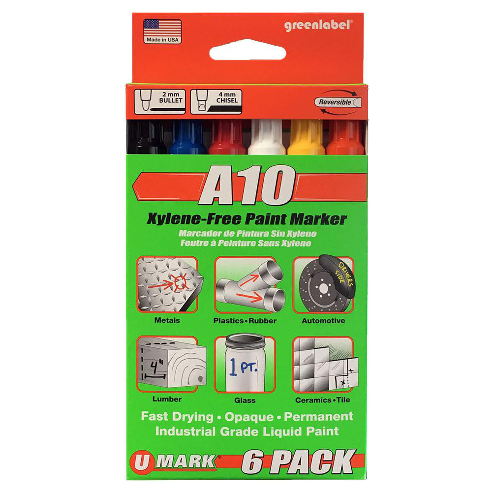 UMark Liquid Paint Marker Black, Blue, Red, White, Yellow & Orange, Alcohol Base, Fade