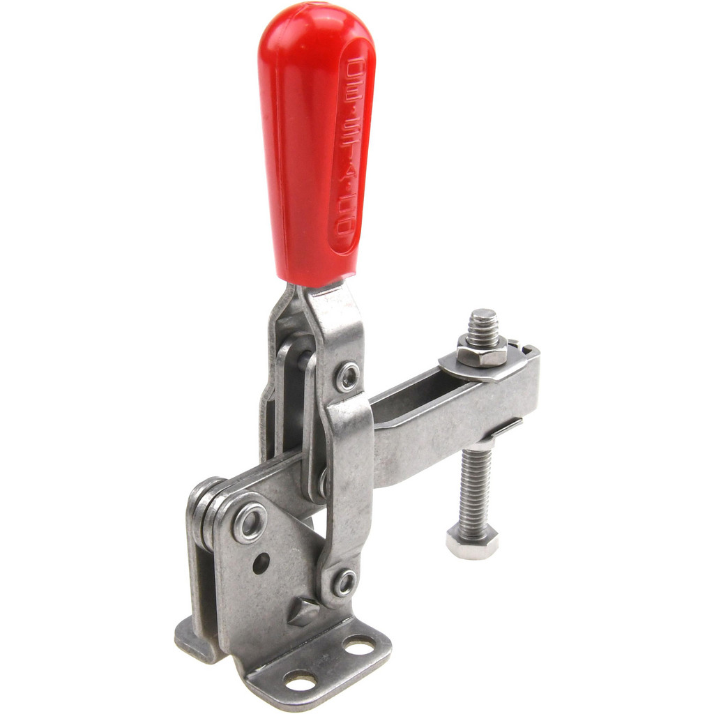 De-Sta-Co Manual Hold-Down Toggle Clamp: Vertical, 450 lb Capacity, U-Bar, Flanged Base - 57 deg Handle Movement, 99 deg Bar Opening, Stainless Steel