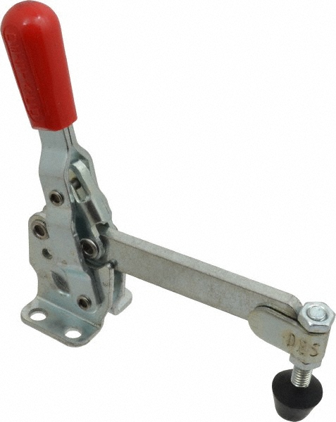 Manual Hold-Down Toggle Clamp: Vertical, 500.00 lb Capacity, Solid Bar, Flanged Base - 57 deg Handle Movement, 99 deg Bar Opening, Carbon Steel