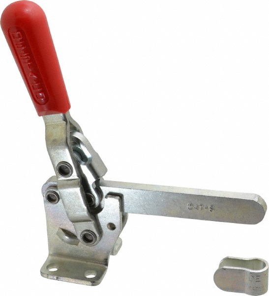 Manual Hold-Down Toggle Clamp: Vertical, 1000.00 lb Capacity, Solid Bar, Flanged Base - 67 deg Handle Movement, 120 deg Bar Opening, Carbon Steel