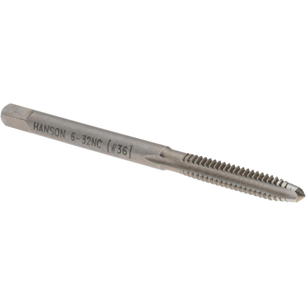 Straight Flute Tap: #6-32 UNC, 3 Flute, Plug Chamfer, 2B Class of Fit, Carbon Steel, Bright/Uncoated Finish