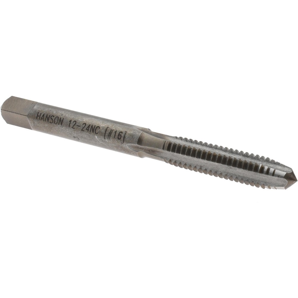 Straight Flute Tap: #12-24 UNC, 4 Flute, Plug Chamfer, 2B Class of Fit, Carbon Steel, Bright/Uncoated Finish