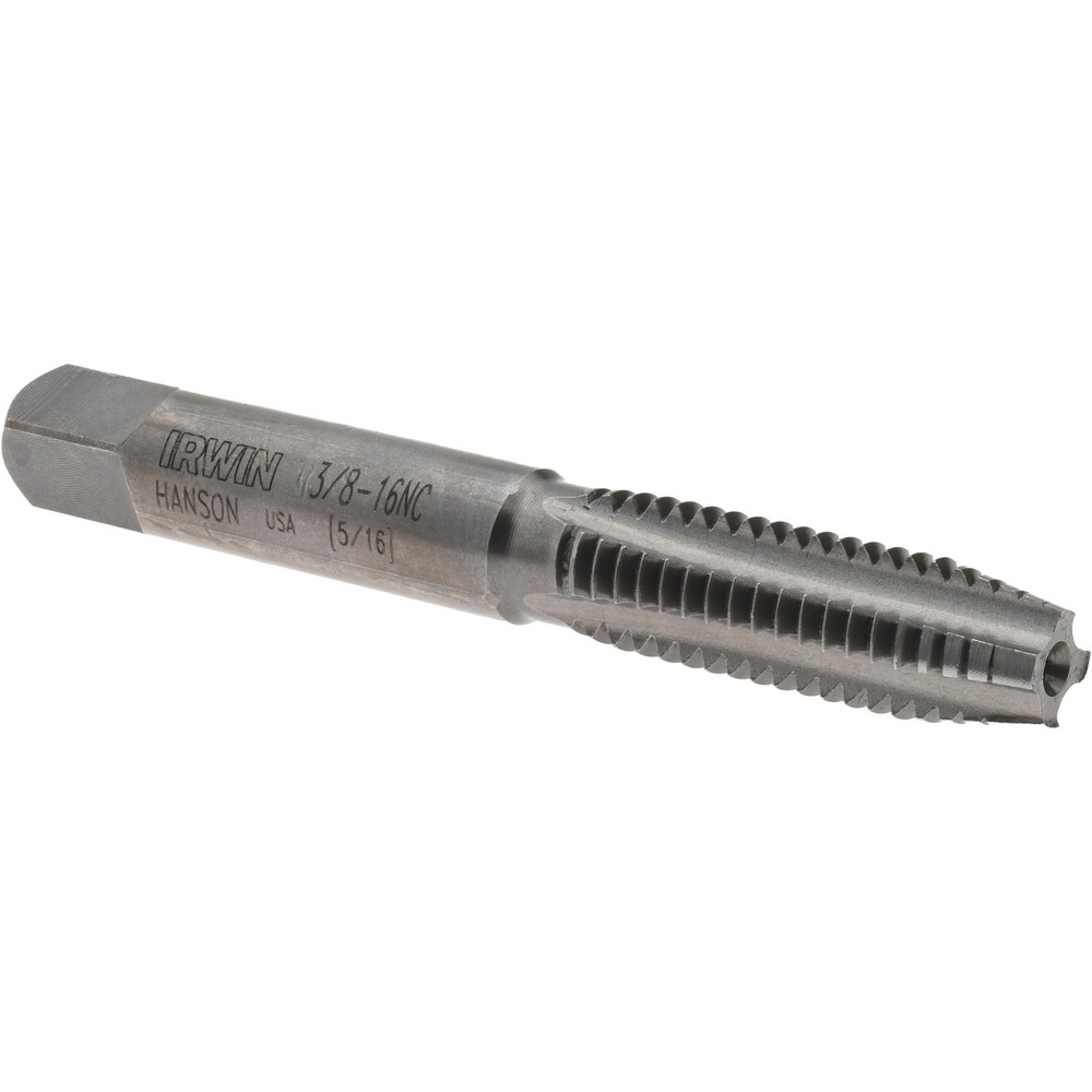Straight Flute Tap: 3/8-16 UNC, 4 Flute, Plug Chamfer, 2B Class of Fit, Carbon Steel, Bright/Uncoated Finish