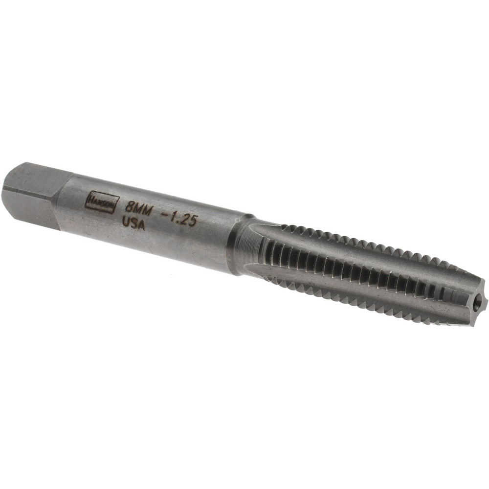 Straight Flute Tap: M8x1.25 Metric Coarse, 4 Flute, Plug Chamfer, 6H Class of Fit, Carbon Steel, Bright/Uncoated Finish