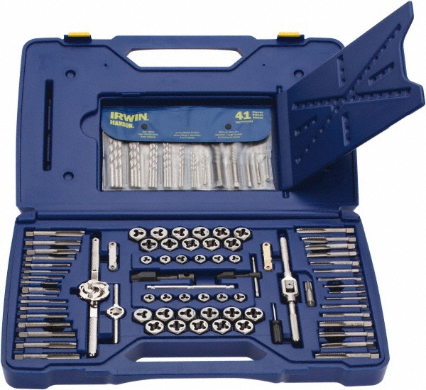 #4-40 to 1/2-20 BSP, Metric Coarse, Metric Fine, NPT, UNC, UNF, Die and Drill Set - 5/16" to Letter Z HSS Drill, Bright Finish Carbon Steel Plug Chamfer Tap, Carbon Steel Hex Die, 117 Piece Set
