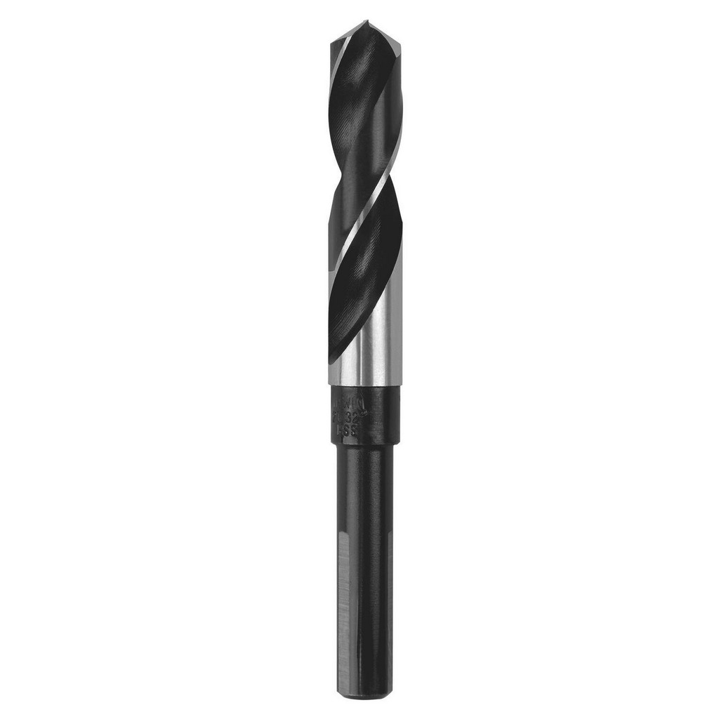 Irwin Reduced Shank Drill Bit: 0.6562'' Dia, 1/2'' Shank Dia, 118 deg, High-Speed Steel - Bright/Uncoated Finish, Weldon Flat Shank, RH Cut