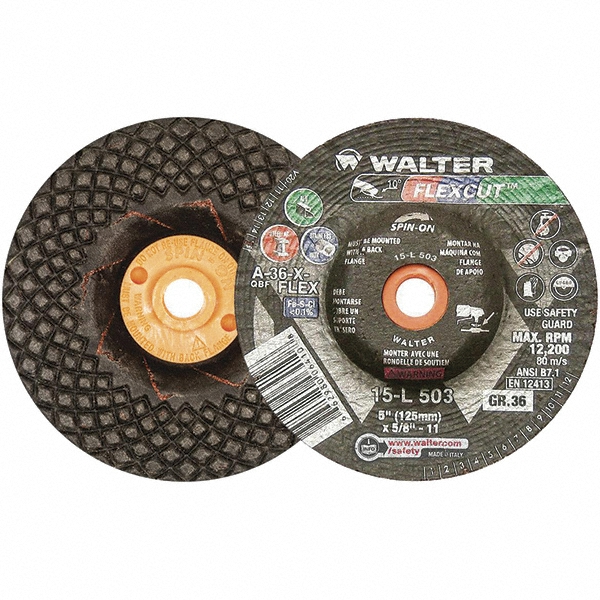 Depressed-Center Wheel: Type 29, 5" Dia, 5/8-11 Hole, Aluminum Oxide - 36 Grit, 12200 Max RPM, Use with Angle Grinder