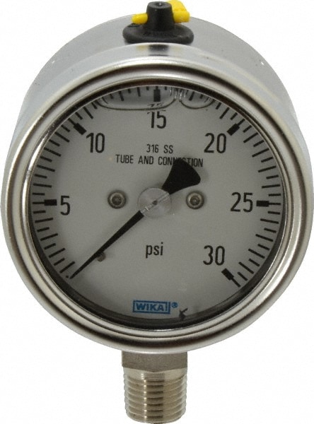 Wika 9251618 Pressure Gauge: 2-1/2" Dial, 1/4" Thread, Lower Mount Image