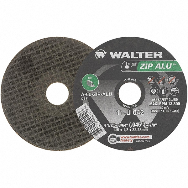 Cut-Off Wheel: 4-1/2" Dia, 3/64" Thick, 7/8" Hole, Aluminum Oxide