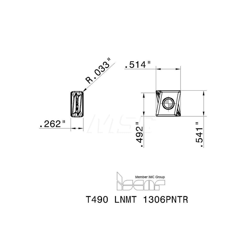 Iscar - Milling Insert: T490 LNMT 1306PNTR IC830, Solid Carbide