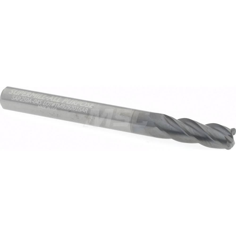 Supermill SAP250-045 Corner Radius End Mill: 1/4" Dia, 3/4" LOC, 0.045" Radius, 4 Flutes, Solid Carbide 