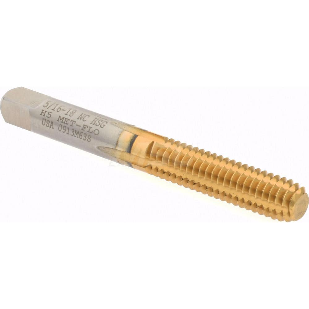 Thread Forming Tap: 5/16-18 UNC, 2B Class of Fit, Bottoming, High-Speed Steel, Titanium Nitride Coated