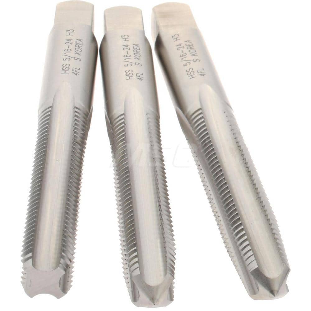 Tap Set: 5/16-24 UNF, 4 Flute, High Speed Steel, Bright Finish