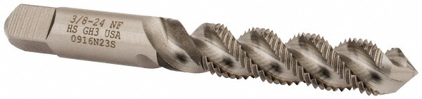 Hertel K008471AS Spiral Flute Tap: 3/8-24, UNF, 3 Flute, Plug, 3B Class of Fit, High Speed Steel Image
