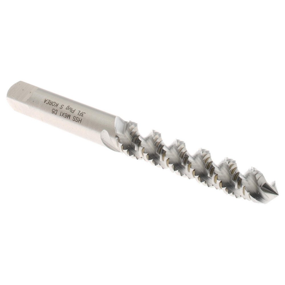 Spiral Flute Tap: M6x1.00 Metric Coarse, 3 Flutes, Plug, 6H Class of Fit, High Speed Steel