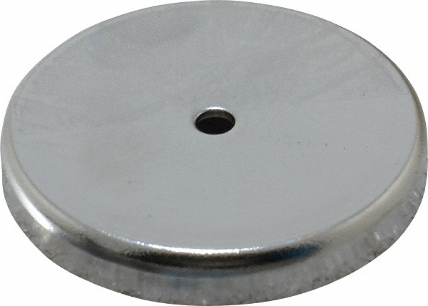 2.03" Dia, 5/16" Cup Height, 5/16" Overall Height, 74 Lb Average Pull Force, 74 Lb Max Pull Force, Neodymium Rare Earth Cup Magnet - Through Hole Style, 3/16" Cup ID, 7/16" Magnet ID, Galvanized