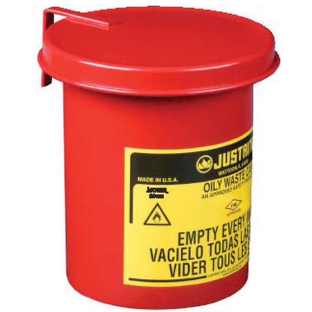 Oily Waste Cans & Receptacles; Capacity (Gal.): 0.450 ; Opening Style: Hand Operated ; Color: Red ; Material: Steel ; Height (Inch): 10.5 ; Height (Decimal Inch): 11.000000