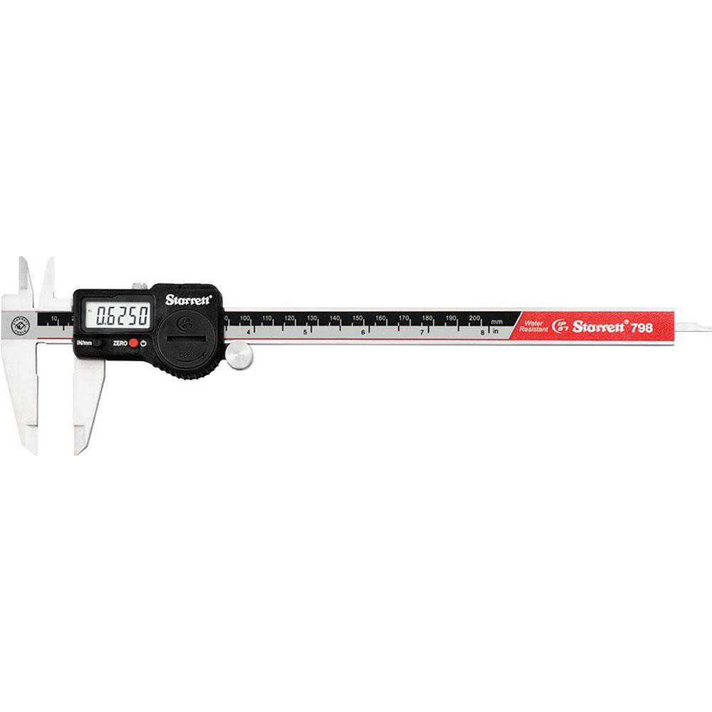 Electronic Caliper: 200.00 mm, 8", 0.01 mm, 0.0005" Resolution, +/-0.02 mm, +/-0.0010" Accuracy, Data Output, Stainless Steel - Stainless Steel, Depth, Inside Dia, Outside Dia & Step, IP67
