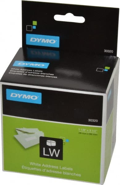 Label Maker Label: White, Die Cut Paper with Semi Perm Adhesive, 3-1/2" OAL, 1-1/8" OAW, 260 per Roll, 2 Roll