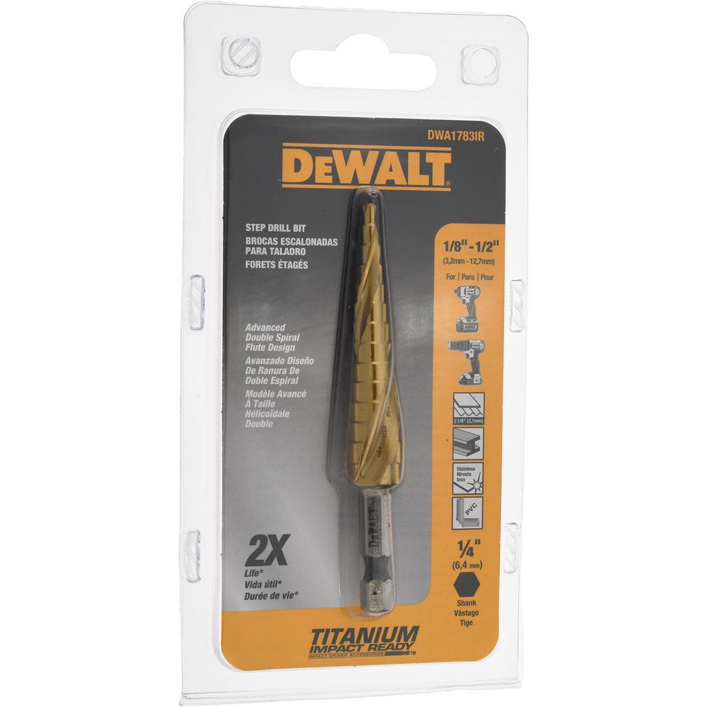 DeWALT Step Drill Bit 1 4 Shank Dia High Speed Steel 13 Hole Sizes MSC Direct