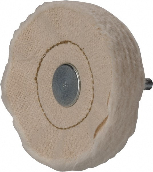 Mounted Loose Sewn Buffing Wheel: 3" Dia, 1/2" Thick, 1/4" Shank Dia