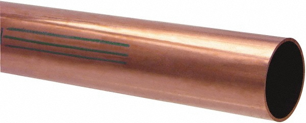 10' Long, 1/2" OD x 3/8" ID, Grade C12200 Copper Water (K) Tube - 0.049" Wall Thickness, 0.269 Ft/Lb