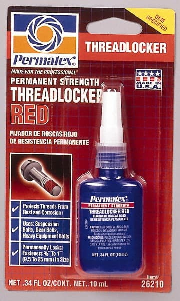 Permatex. 26210 Threadlocker: Red, Liquid, 10 mL, Bottle 