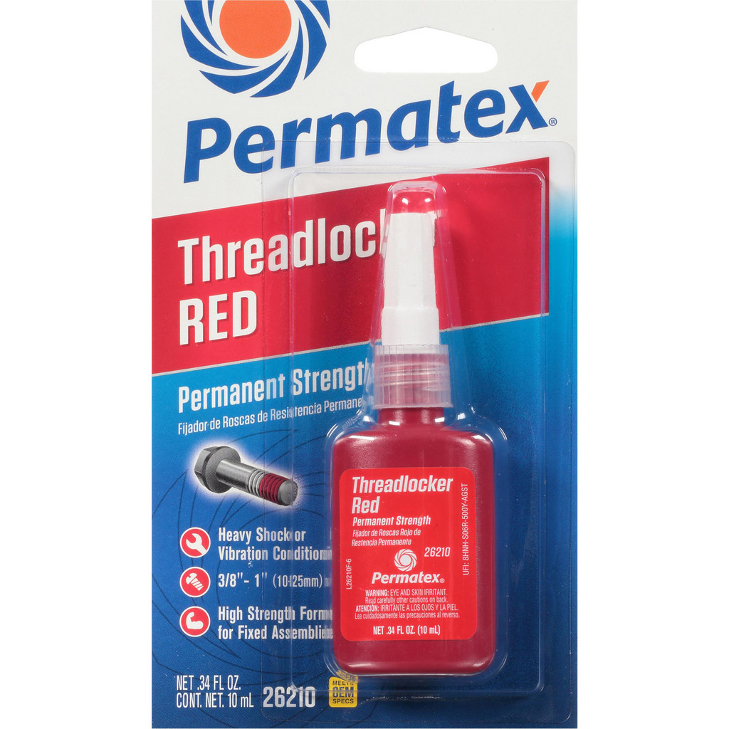 Permatex Permanent Strength Threadlocker, Red, 10 mL - For Heavy-Duty Applications Requiring Maximum Strength & Vibration Resistance | Part #26210