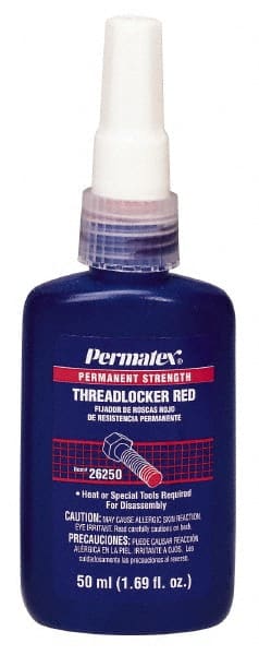 Permatex. 26250 Threadlocker: Red, Liquid, 50 mL, Bottle 