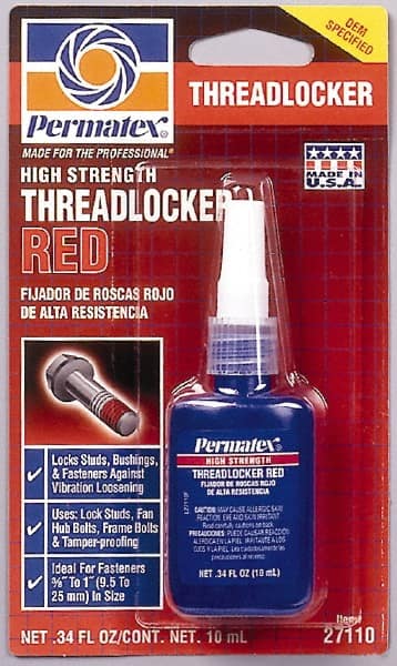 Permatex. 27110 Threadlocker: Red, Liquid, 10 mL, Bottle 