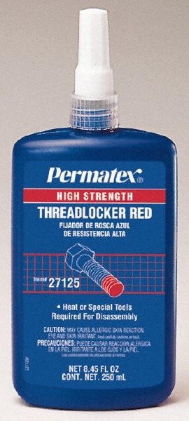 Threadlocker: Red, Liquid, 250 mL, Bottle