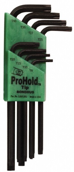 Torx Key Set: 8 Pc, L-Handle, T9 to T40