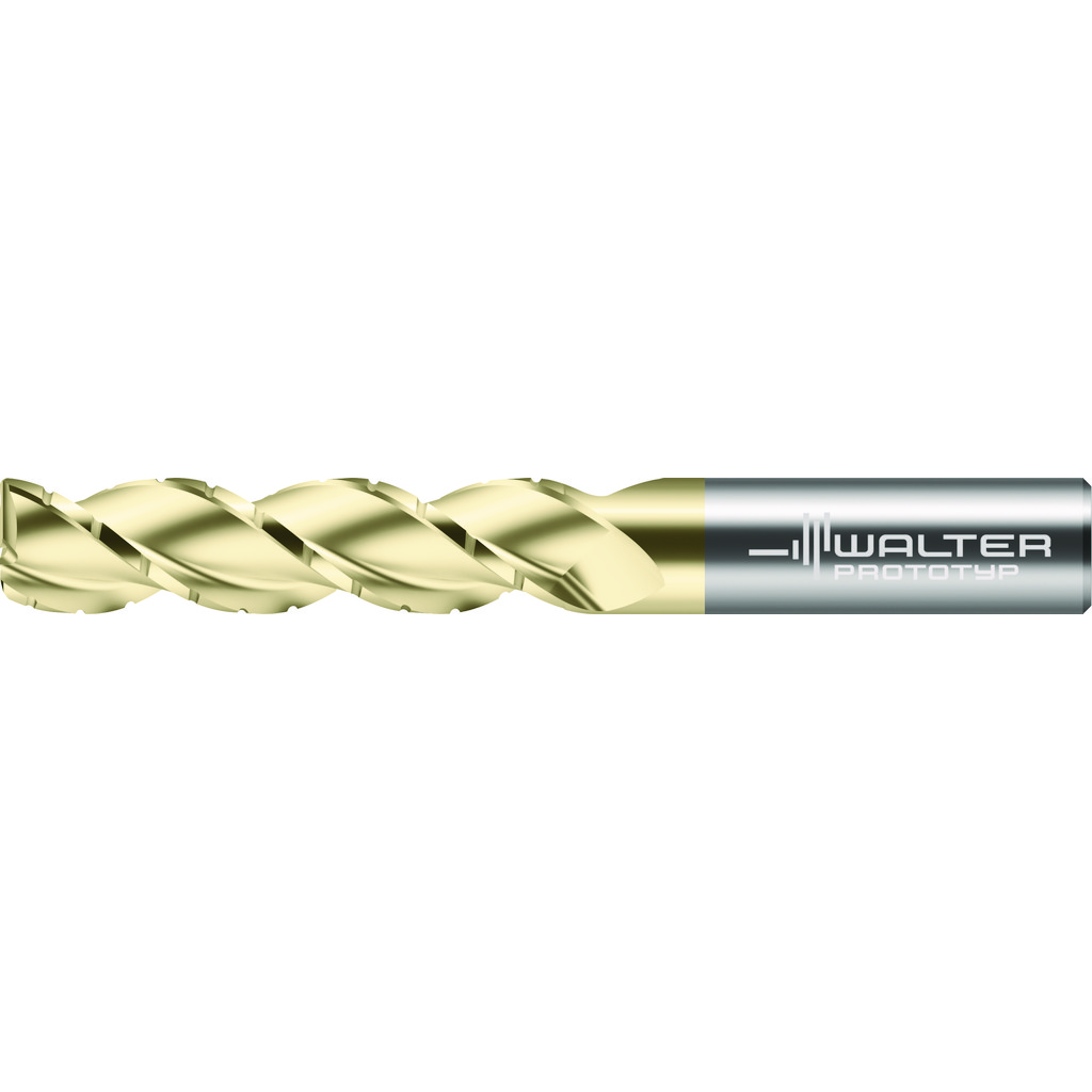 Walter-Prototyp | Prototyp Corner Radius End Mill: 3/8" Dia, 1-1/4" LOC, 0.0300" Radius, 3 Flute, Solid Carbide - 3" OAL, 3/8" Shank Dia, 39 deg
