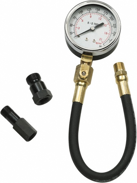 3 Piece Engine Compression Test Kit - 300 Max Pressure, 0 to 300 PSI (0 to 21 Kg/cm2) Scale