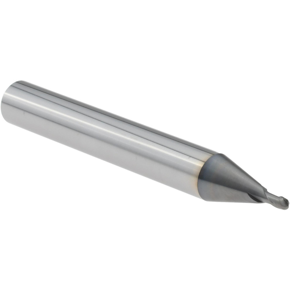 Ball End Mill: 1/16" Dia, 3/32" LOC, 2 Flute, Solid Carbide - 2" OAL, 1/4" Shank Dia, 30 deg Helix, WXS Finish, Single End, Series 9010