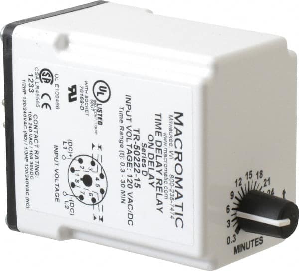Macromatic TR-50222-15 8 Pin, 0.3 to 30 min Delay, Multiple Range DPDT Time Delay Relay 