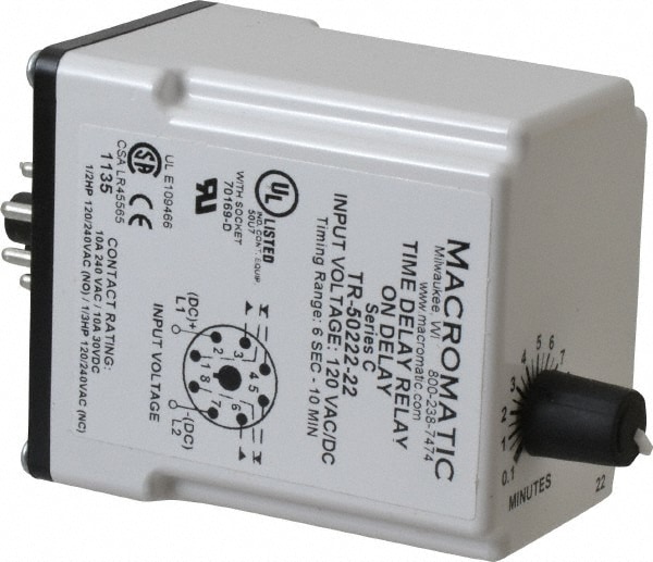 Macromatic TR-50222-22 8 Pin, 10 min Delay, Multiple Range DPDT Time Delay Relay Image