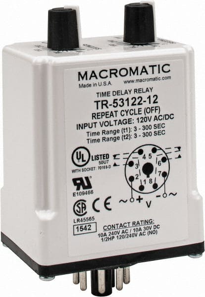 Macromatic TR-53122-12 8 Pin, Multiple Range DPDT Time Delay Relay 