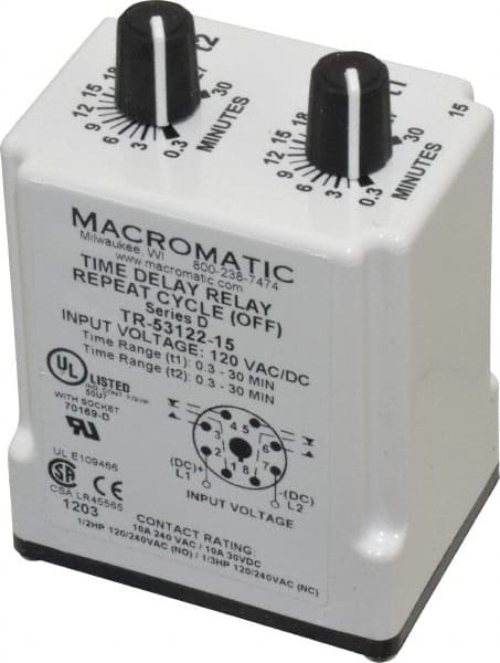 Macromatic TR-53122-15 8 Pin, 30 min Delay, Multiple Range DPDT Time Delay Relay 